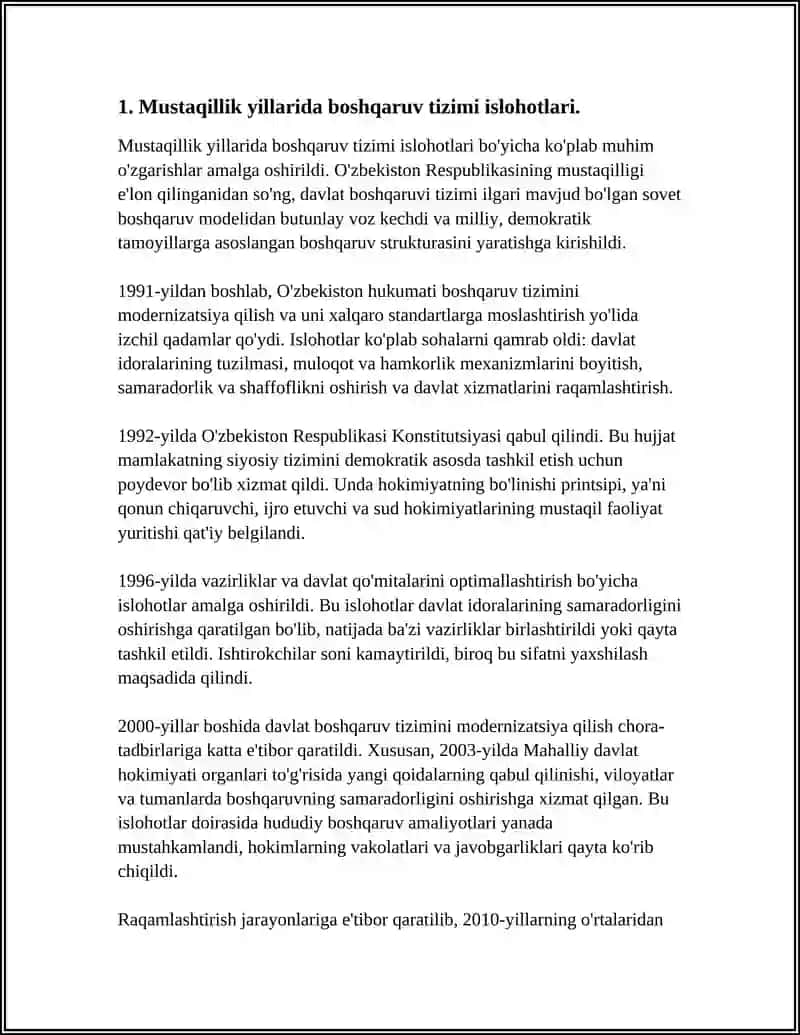 MUSTAQILLIK YILLARIDA DAVLAT BOSHQARUV TIZIMIDA AMALGA OSHIRILGAN ISLOHOTLAR 4