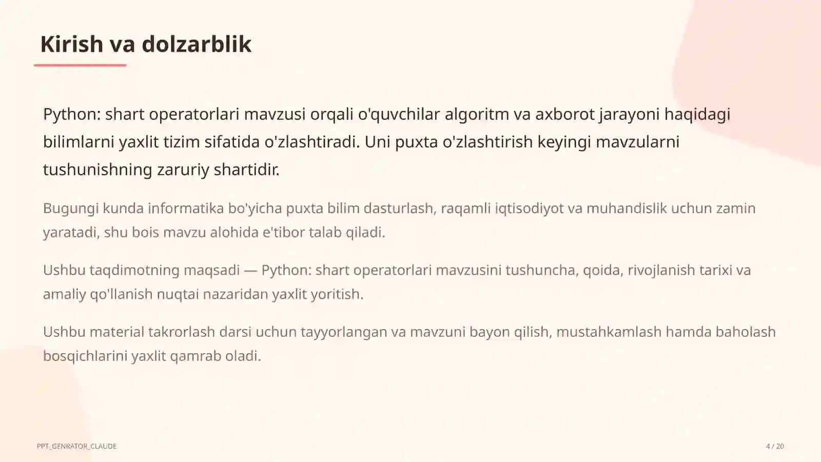 Python: shart operatorlari (8-sinf) 4