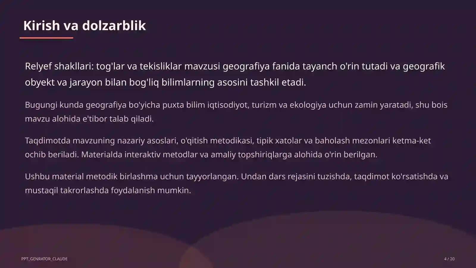 Relyef shakllari: tog'lar va tekisliklar (5-sinf) 4