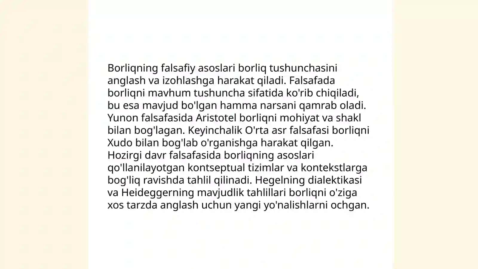 Ontologiya-borliq falsafasi. Borliq haqidagi tarixiy kontsepsiya 4