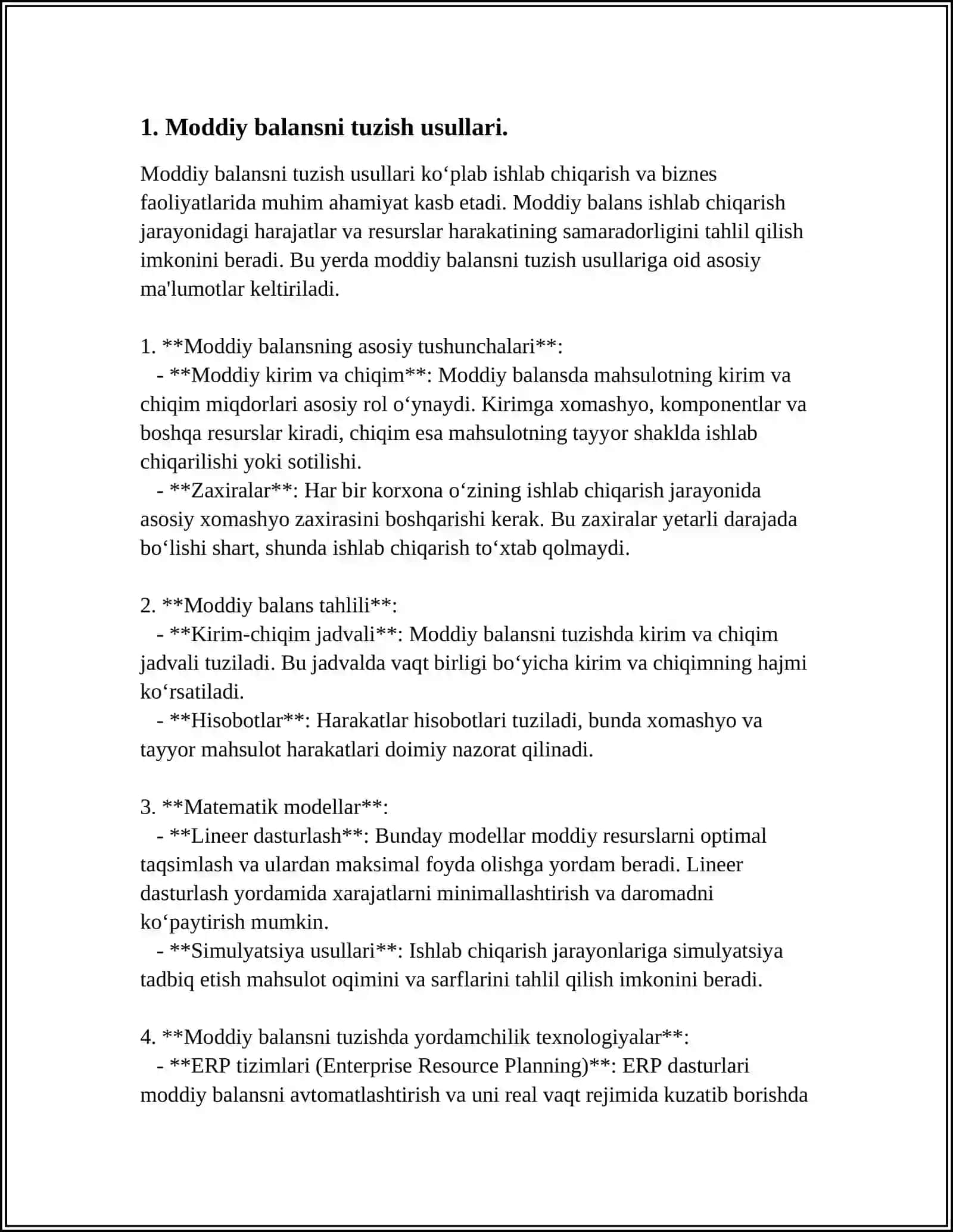 MUSTAQIL ISH Mavzu: MODDIY BALANSNI TUZISH USULLARI. REKTIFIKATSIYA JARAYONINING MOHIYATI. ADSORBER KONSTRUKSIYASINI LOYIHLASH 4