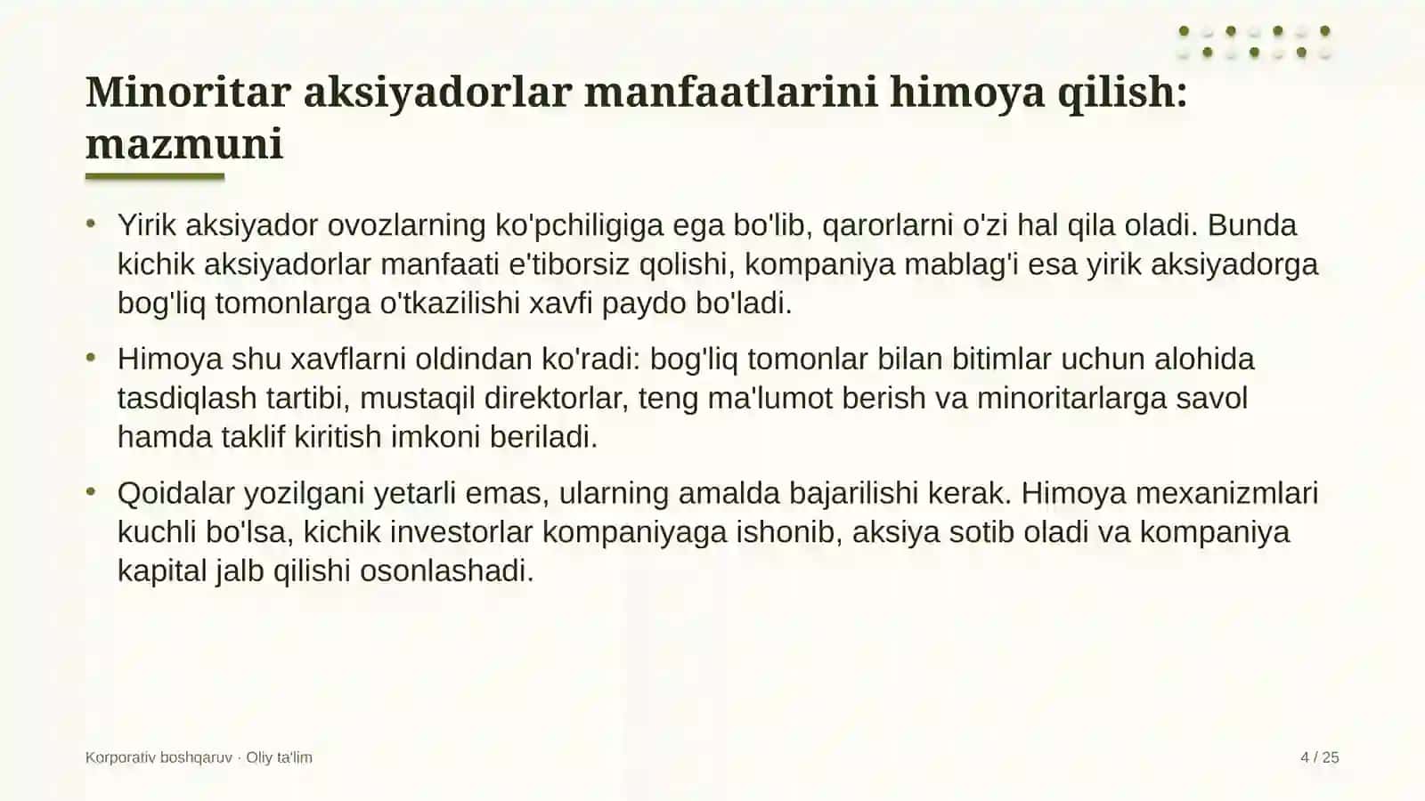 yoqilg'i quyish shoxobchalarida minoritar aksiyadorlar manfaatlarini himoya qilish 5306 4