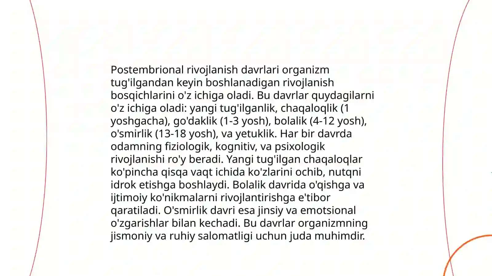 Odamning postembrional rivojlanishi davrlari umumiy qonuniyatlari 4