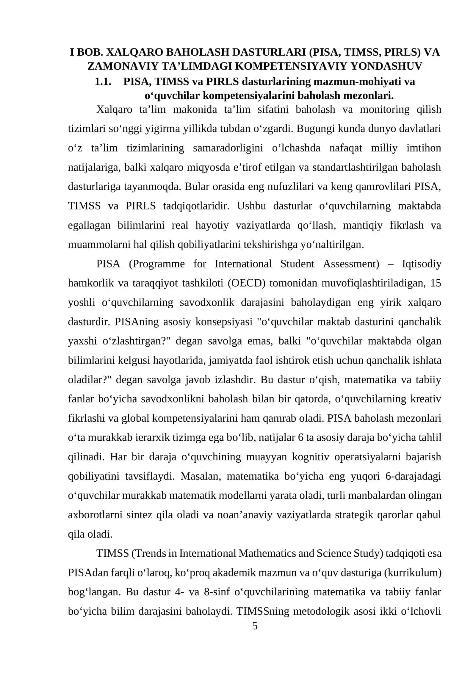 PIRLS, TIMSS va PISA talablari asosida jismoniy tarbiya bo'yicha kurs ishi mundarijasini tayyorlash 4