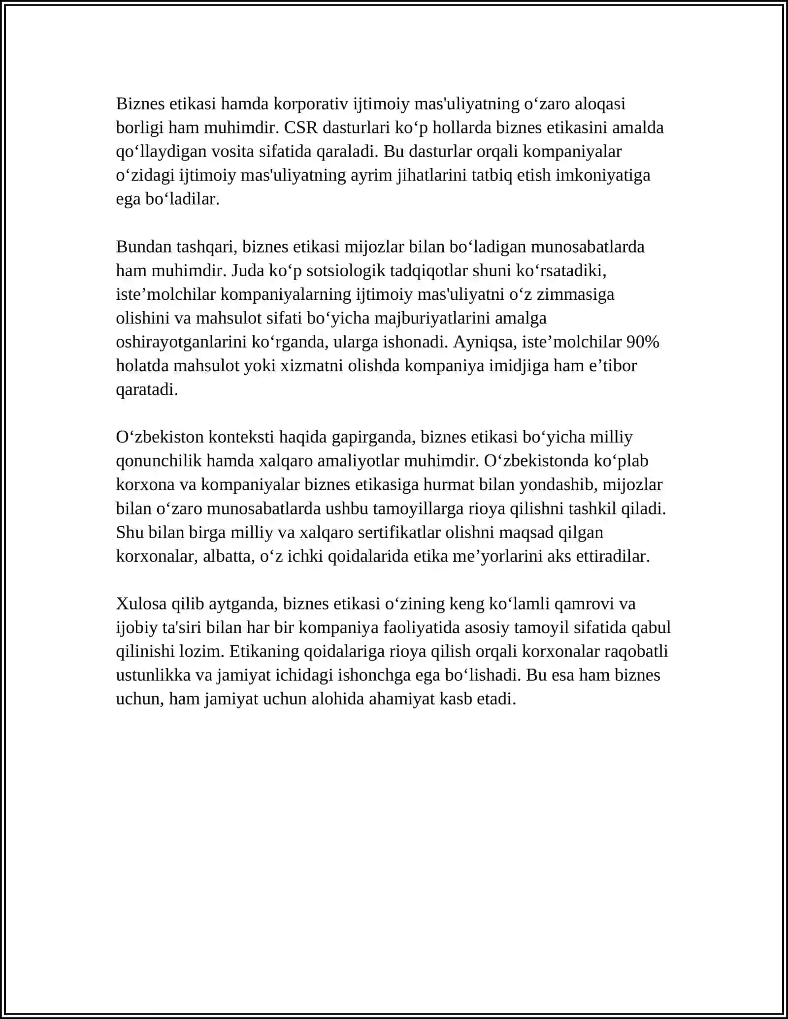 BIZNES ETIKASI VA IJTIMOIY JAVOBGARLIK TAMOYILLARI 4