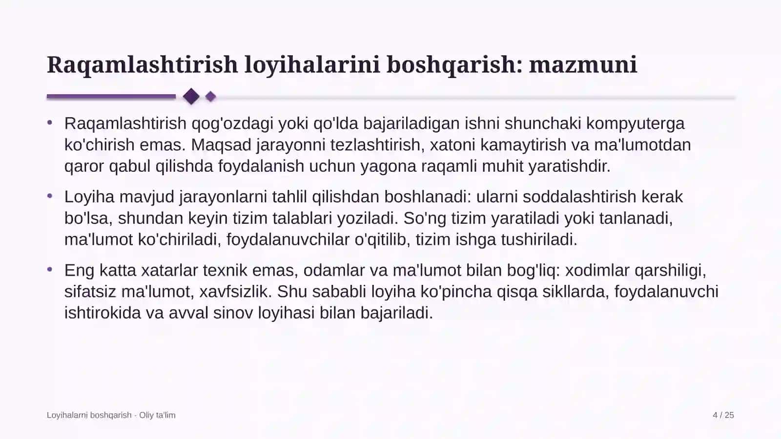 texnik ko'rik markazlarida raqamlashtirish loyihalarini boshqarish 4115 4