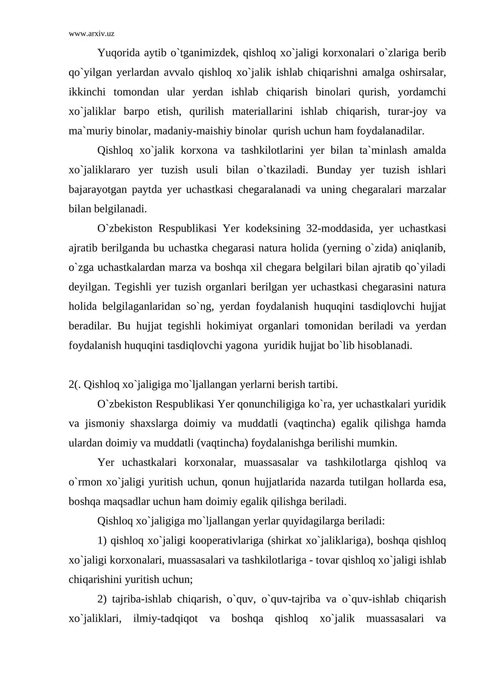 Qishloq xo`jaligiga mo`ljallangan yerlarning huquqiy holati 4