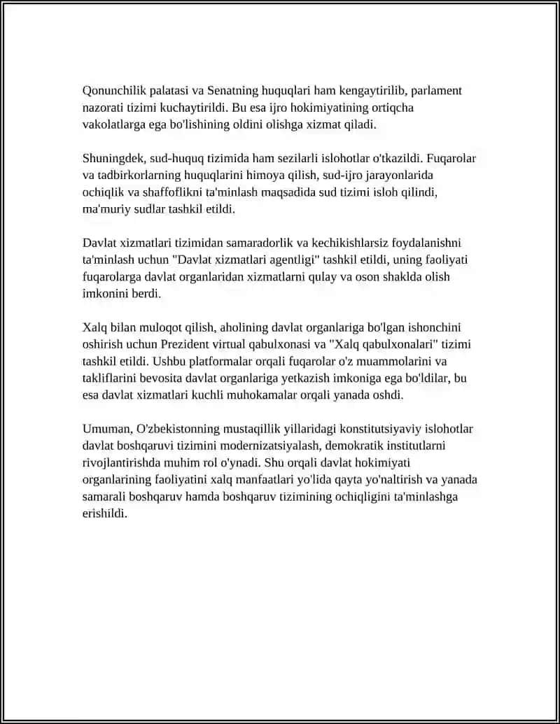MUSTAQILLIK YILLARIDA DAVLAT BOSHQARUVI TIZIMIDA AMALGA OSHIRILGAN ISLOHOTLAR 4