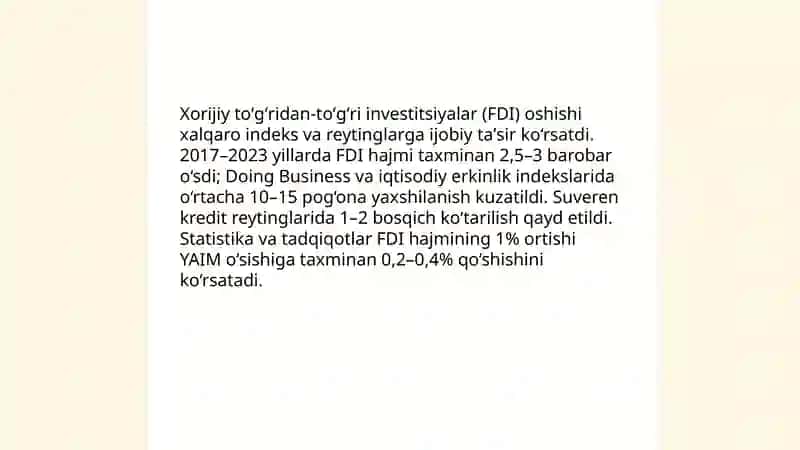 Oʻzbekiston Respublikasining xalqaro reyting va indeksladagi órni va nufuzinining ortib borishi 4