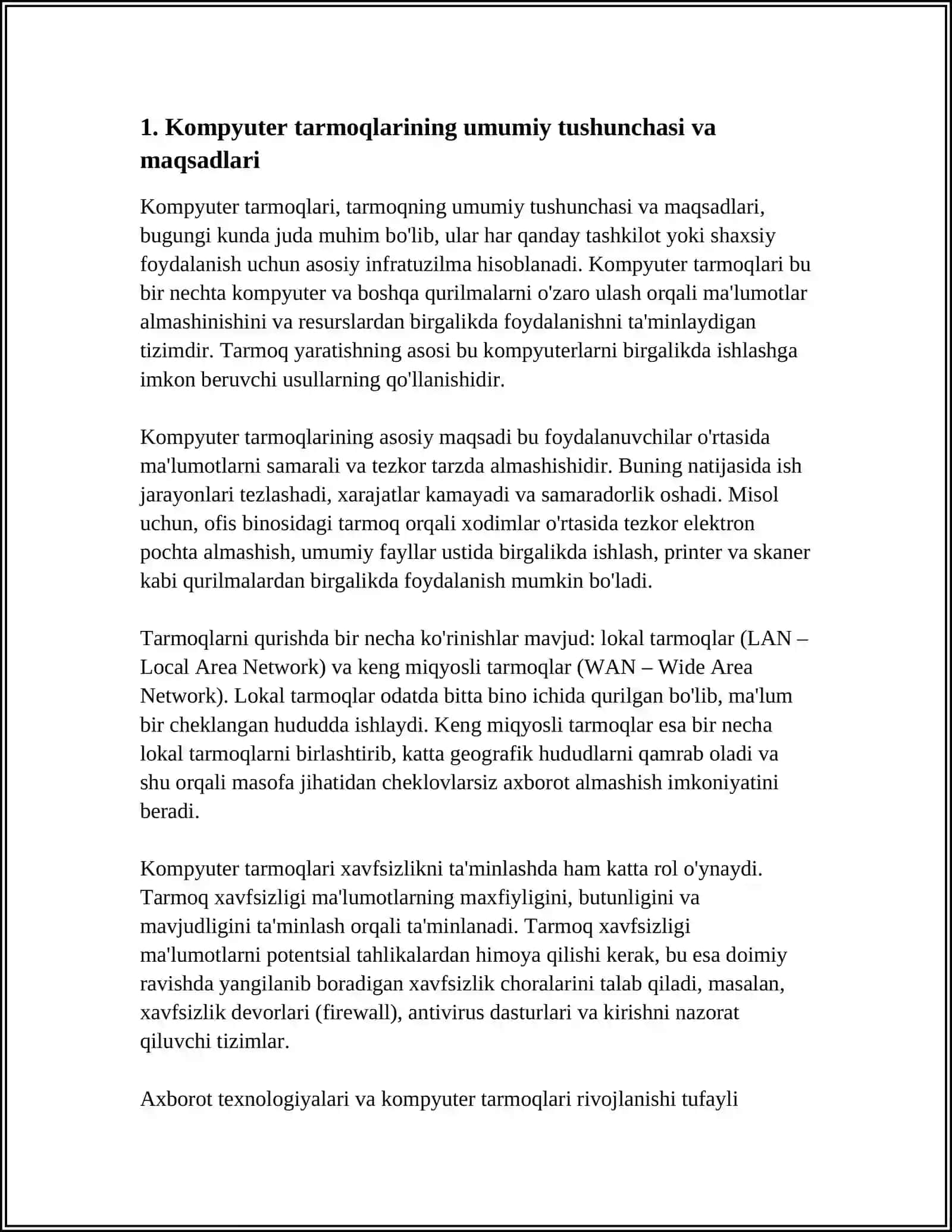 KOMPYUTER TARMOQLARI TUSHUNCHASI VA ULARNING KO'RINISHLARI 4