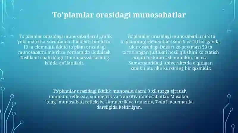 Moslik to'plamlar munosabati va kominatoriya elementlari tushunchasi 4