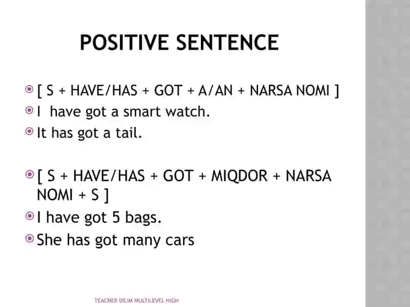HAVE GOT /HAS GOT ENGLISH GRAMMAR O'ZBEKCHA TARJIMASI BILAN 4