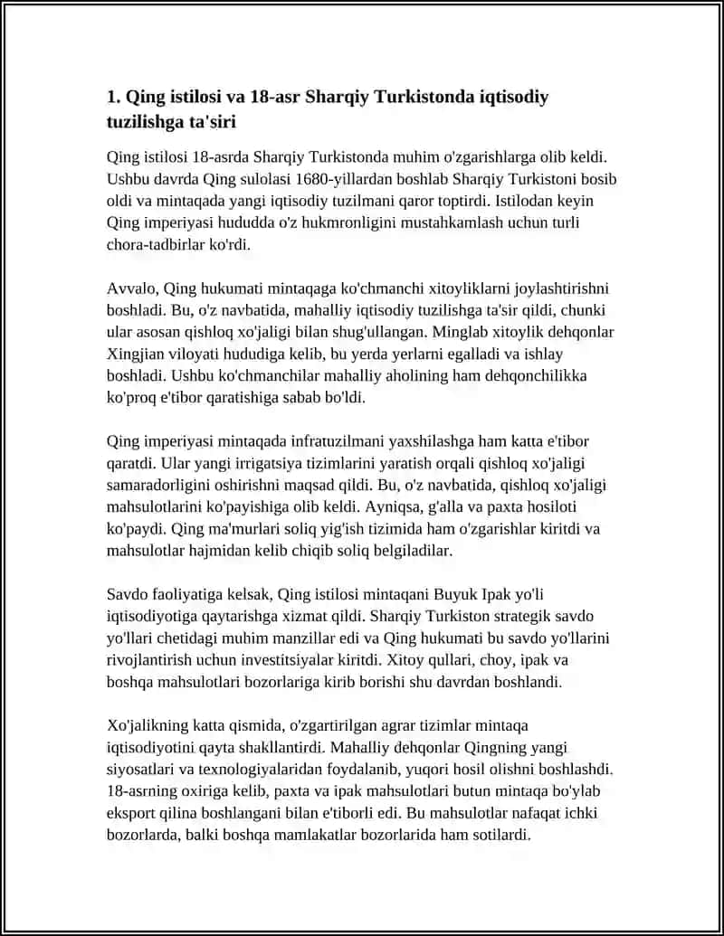 XVIII ASRDA CHIN MUSTAMLAKACHILIK DAVRIDA SHARQIY TURKISTONDA IQTISODIY TUZILISHDAGI O‘ZGARISHLAR 4