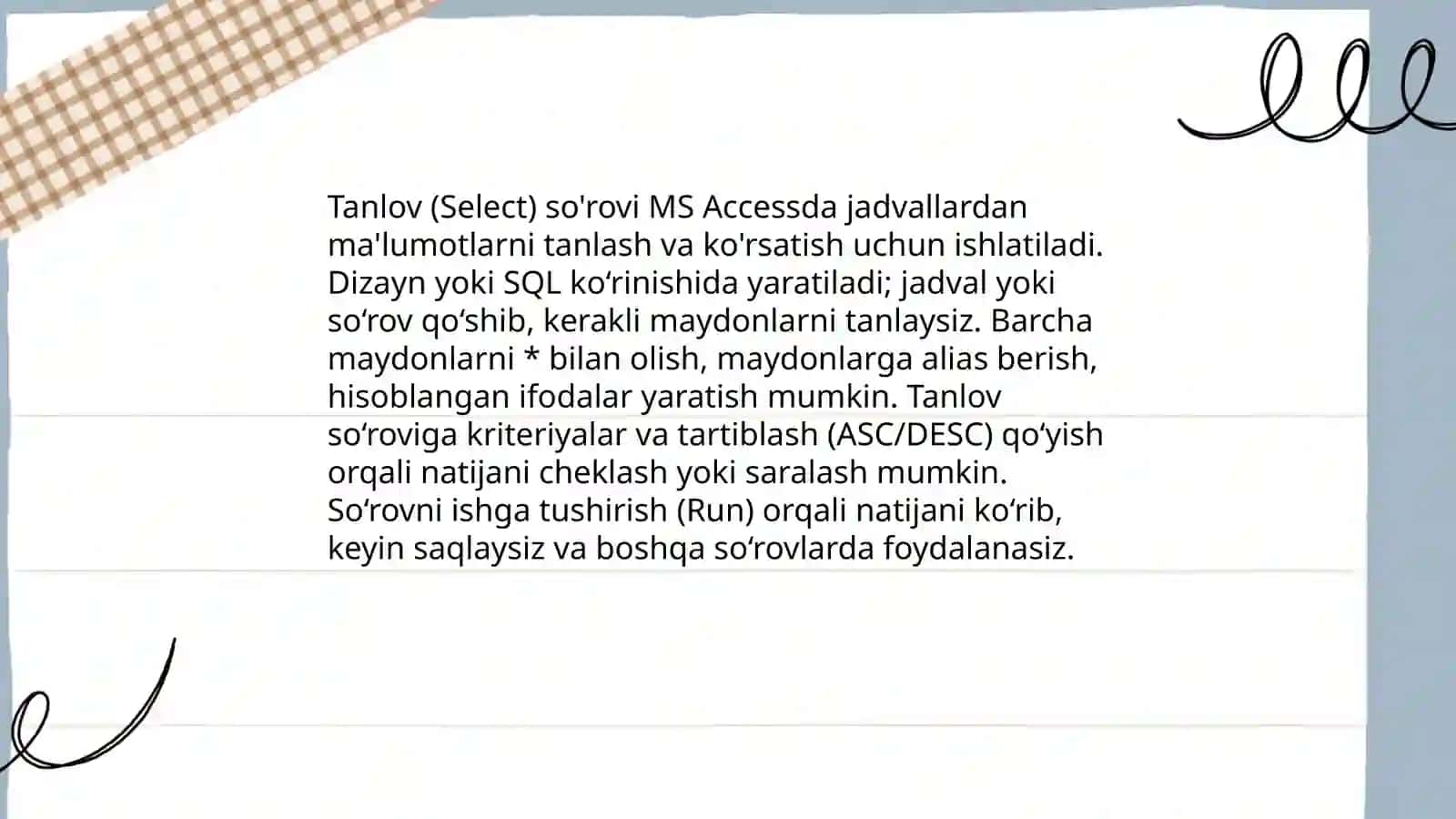 MS Acces dasturida So'rovlar yaratish 4
