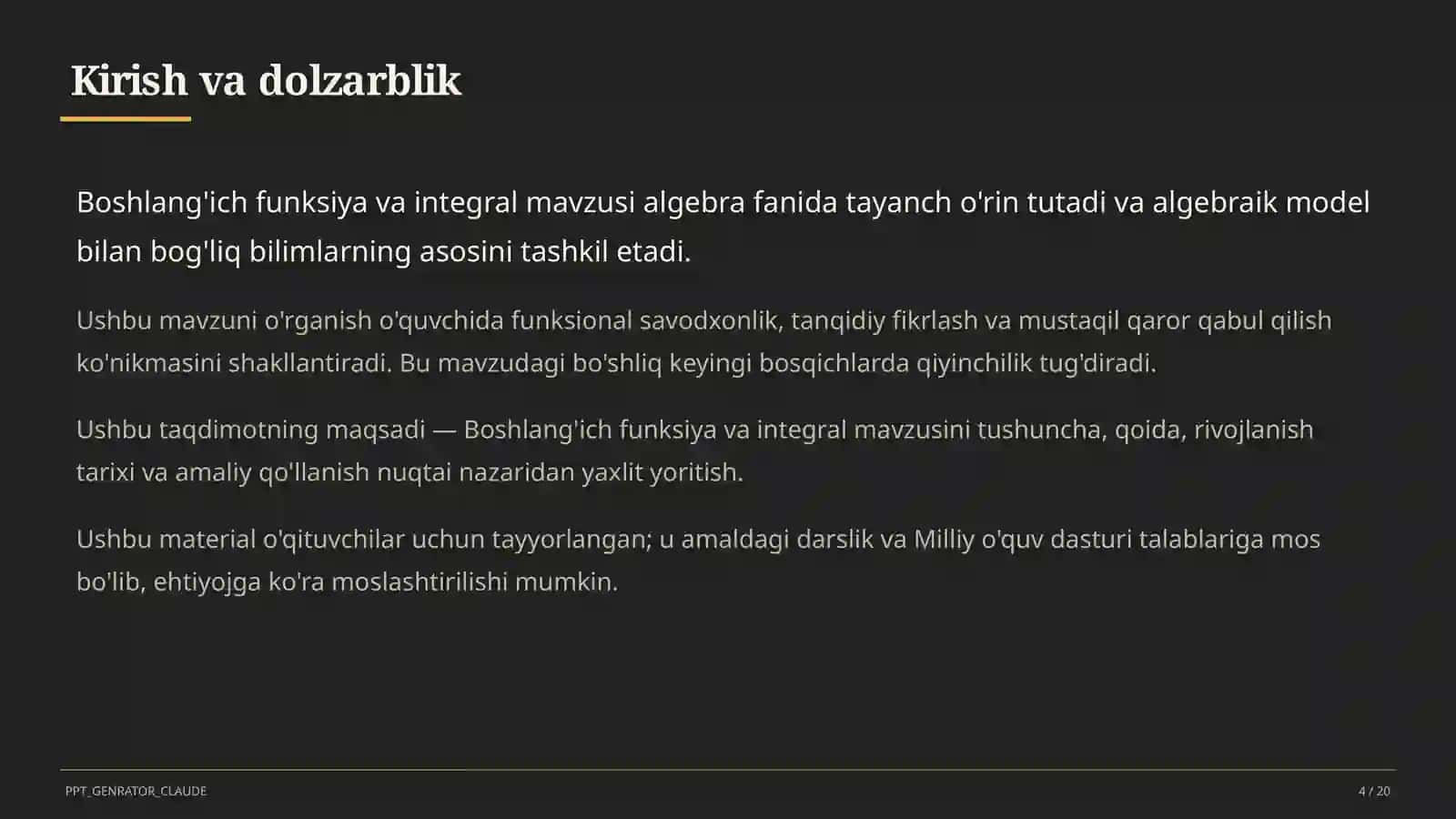 Boshlang'ich funksiya va integral (11-sinf) 4