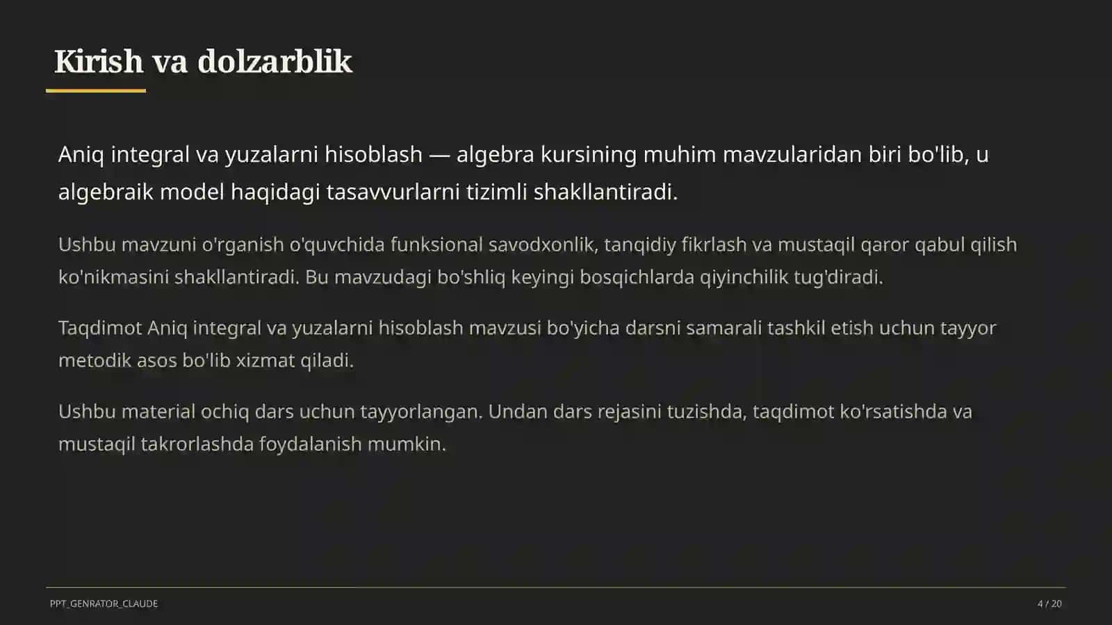 Aniq integral va yuzalarni hisoblash (11-sinf) 4