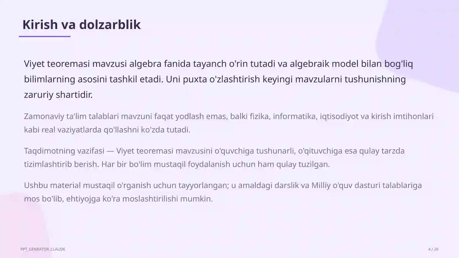 Viyet teoremasi (8-sinf) 4