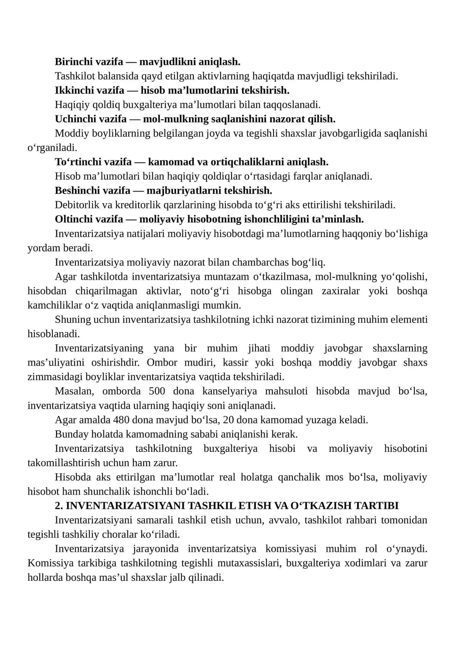 BUDJET TASHKILOTLARIDA INVENTARIZATSIYANI TASHKIL ETISH VA UNING HISOBDAGI AHAMIYATI 4