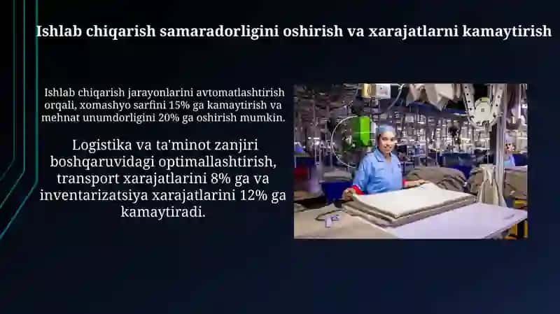 To'qmachilik sanoatida milliy iqtisodiyotning tarmoq va sohalarida olib borilayotgan islohotlari 4