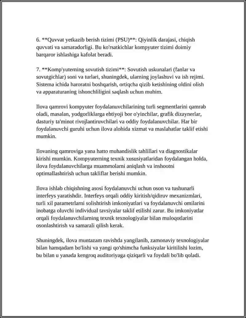 KOMPYUTERLARNI TEXNIK XARAKTERISTIKASI HAQIDA MA’LUMOT BERUVCHI ILOVA YARATISH 4