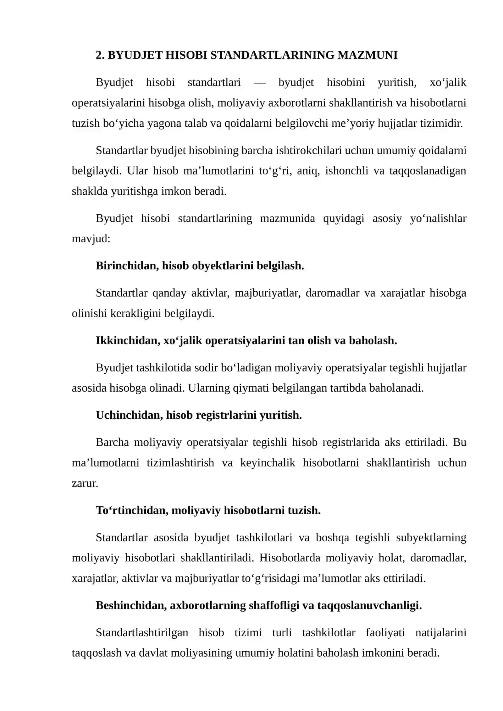 BYUDJET HISOBI STANDARTLARI: MAZMUNI, MAQSADI VA AHAMIYATI 4