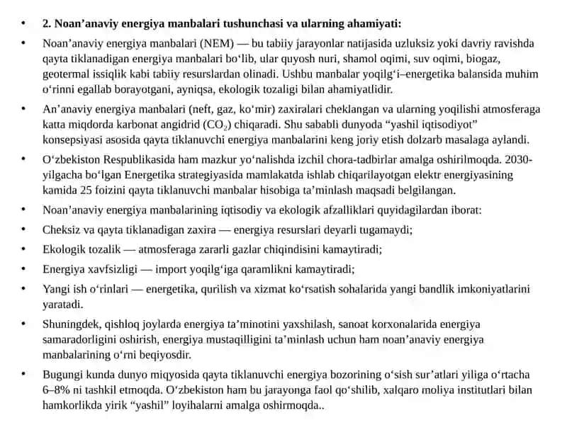 O‘zbekistondan noan’anaviy energiya manbalarining asosiy ob‘ektlari 4