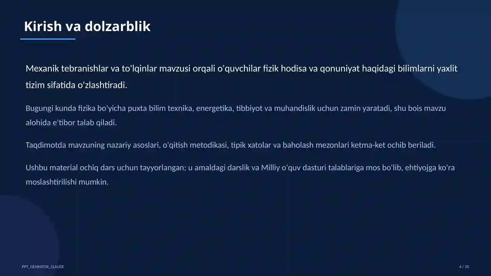 Mexanik tebranishlar va to'lqinlar (9-sinf) 4