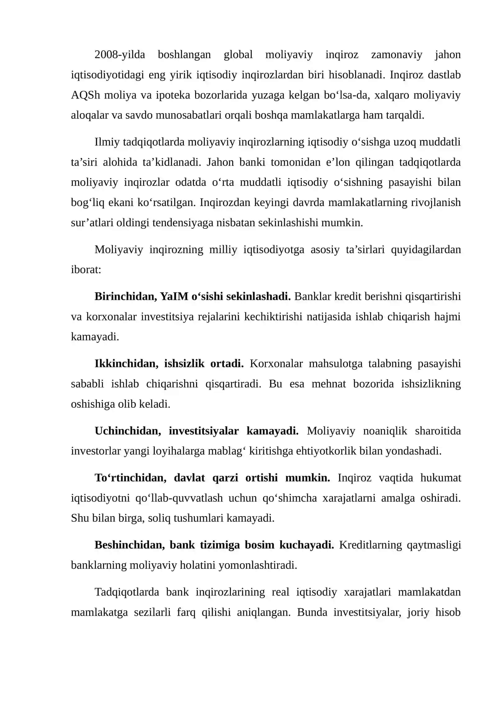 JAHON VA MILLIY INQIROZLARNING MILLIY IQTISODIYOTGA TA’SIRI BO‘YICHA ILMIY MAQOLALAR SHARHI 4