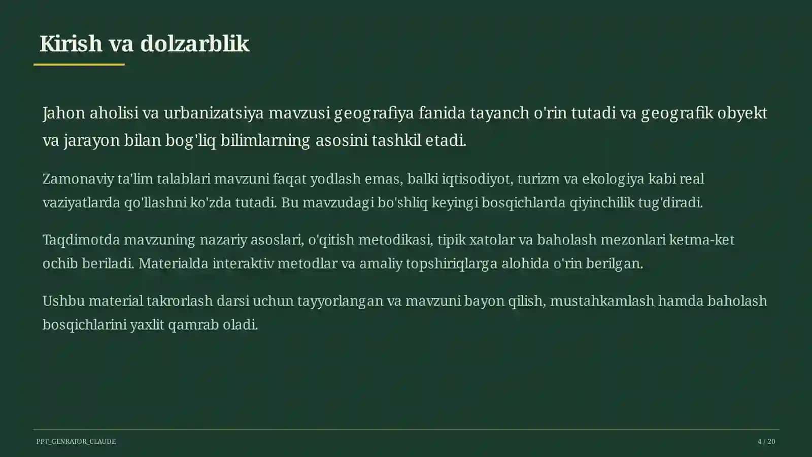 Jahon aholisi va urbanizatsiya (10-sinf) 4