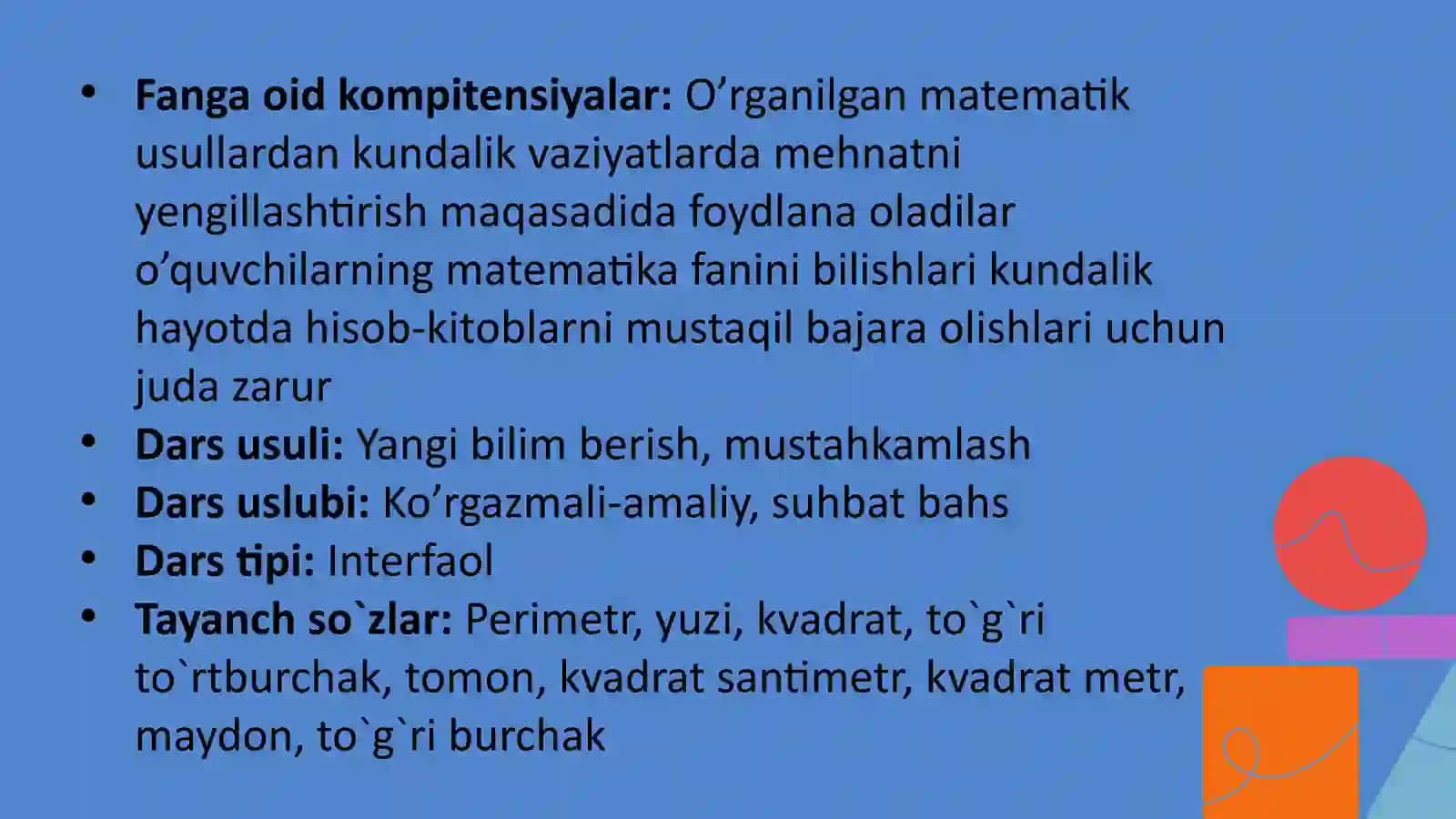 To`g`rito`rburchakning peremtri va yuzi 4
