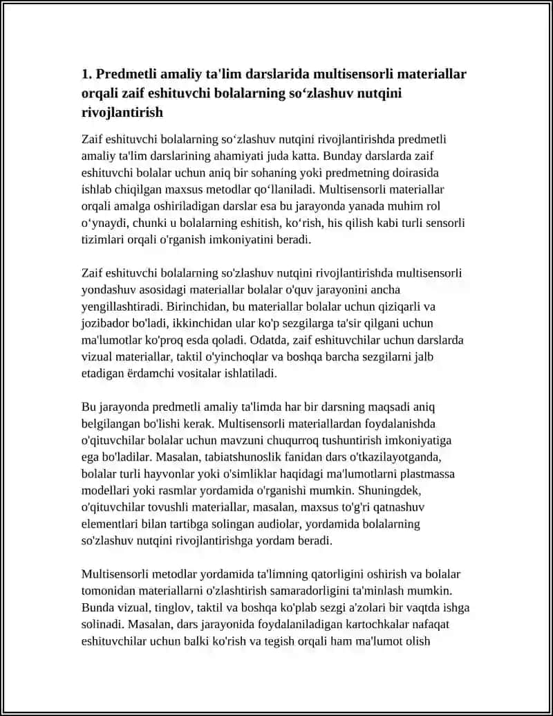 ZAIF ESHITUVCHI BOLALARNING SOʻZLASHUV NUTQINI RIVOJLANTIRISHDA PREDMETLI AMALIY TA'LIM DARSLARINING AHAMIYATI 4