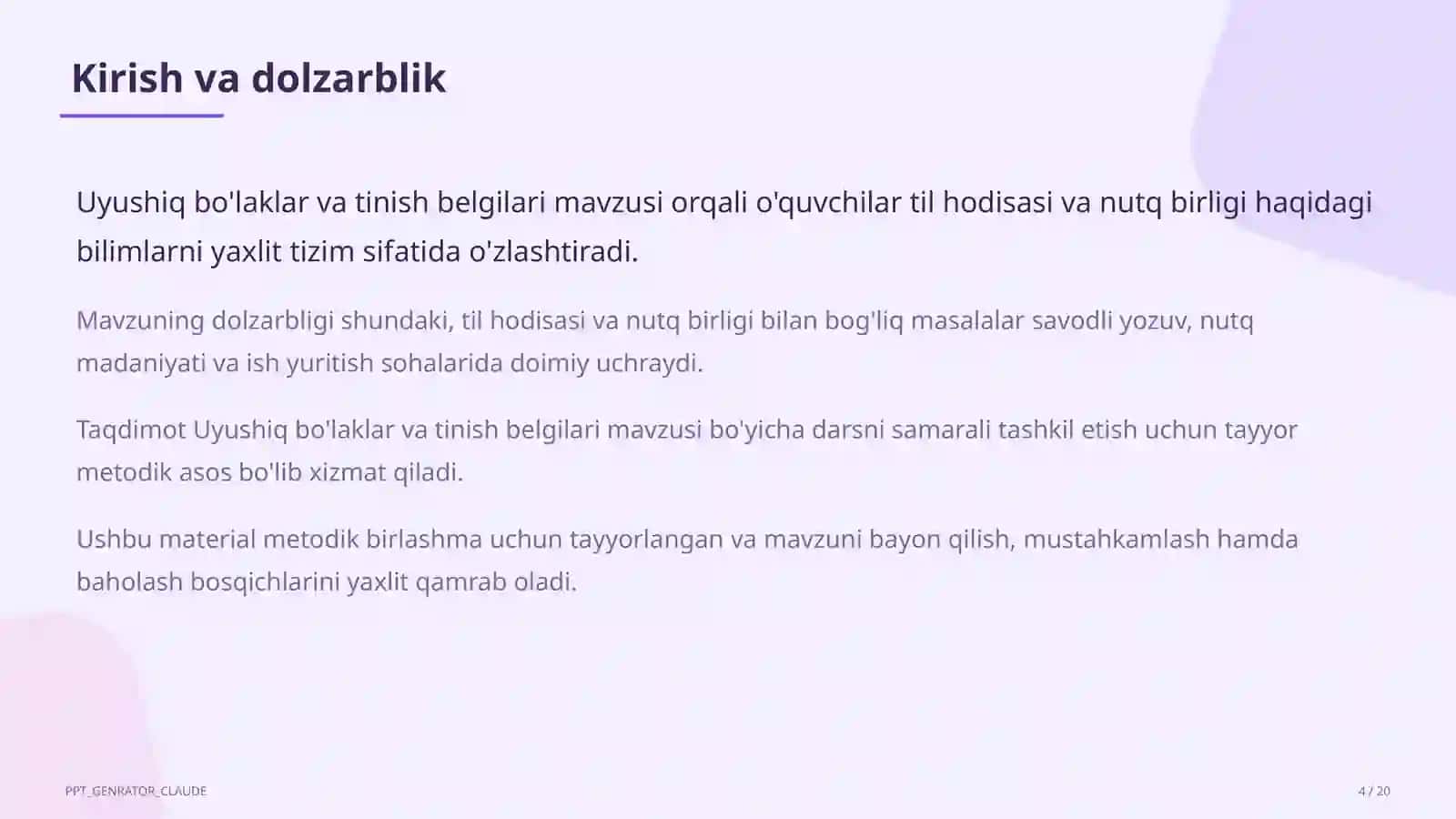 Uyushiq bo'laklar va tinish belgilari (8-sinf) 4