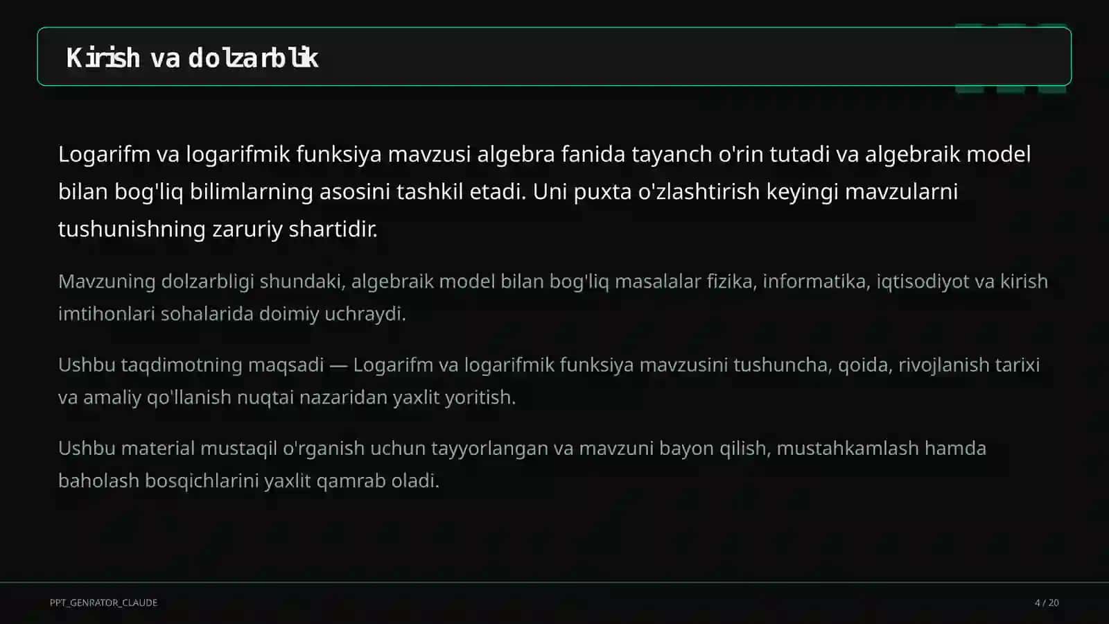 Logarifm va logarifmik funksiya (10-sinf) 4