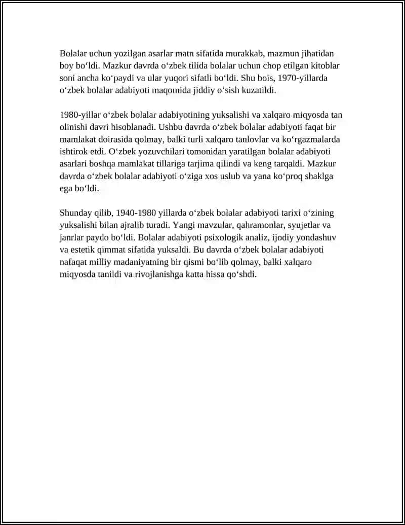 OʻZBEK BOLALAR ADABIYOTI YUKSALISH YOʻLIDA (1940-80 YILLAR) 4
