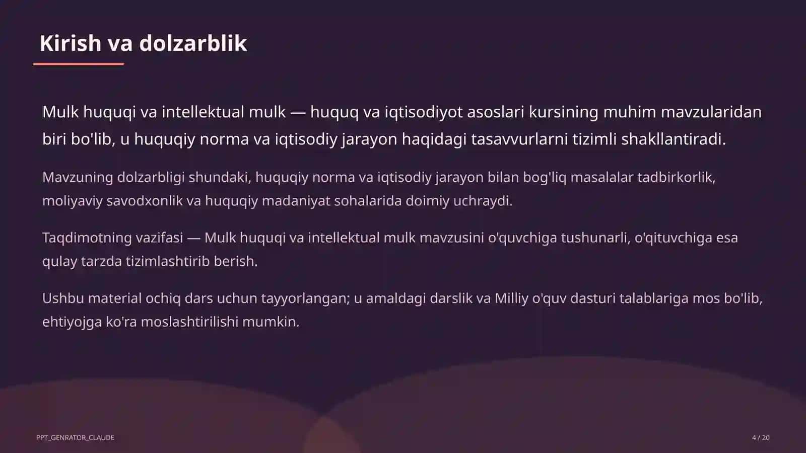 Mulk huquqi va intellektual mulk (11-sinf) 4