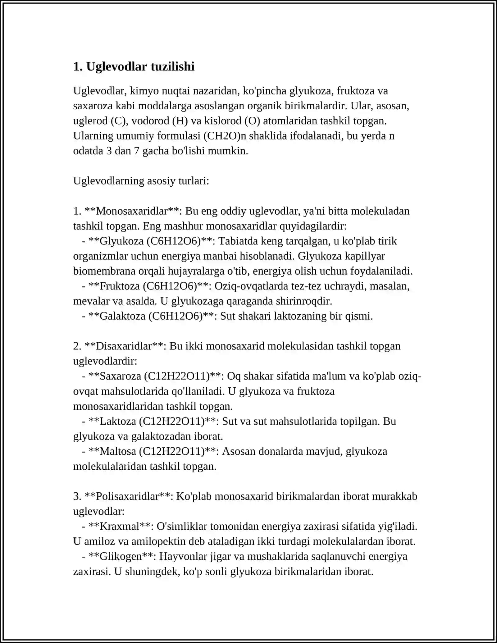 UGLEVODLAR BIOKIMYOSI, FUNKSIYASI VA ALMASHINUVI 4