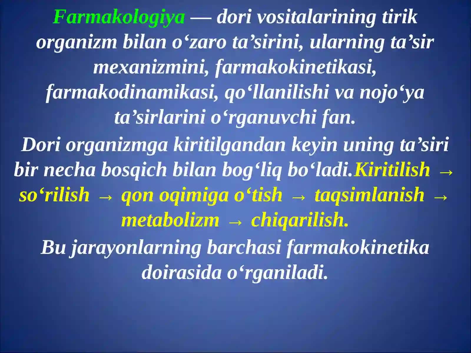 Dorilarni organizmga kiritish yo‘llari, so‘rilishi va ovqat bilan o‘zaro munosabati
Dorilarning meta 4