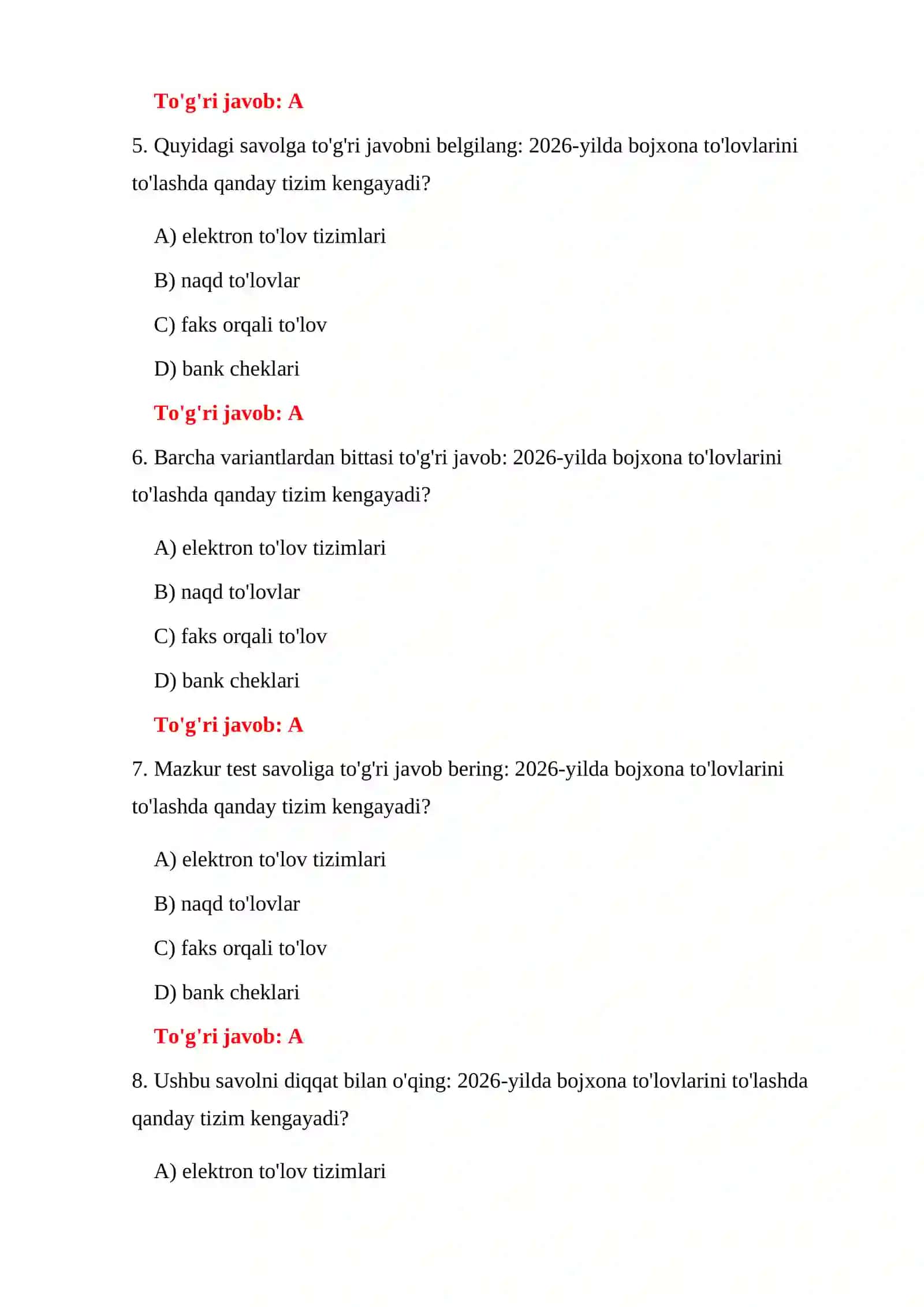 BOJXONA TEST SAVOLLARI 2026 4
