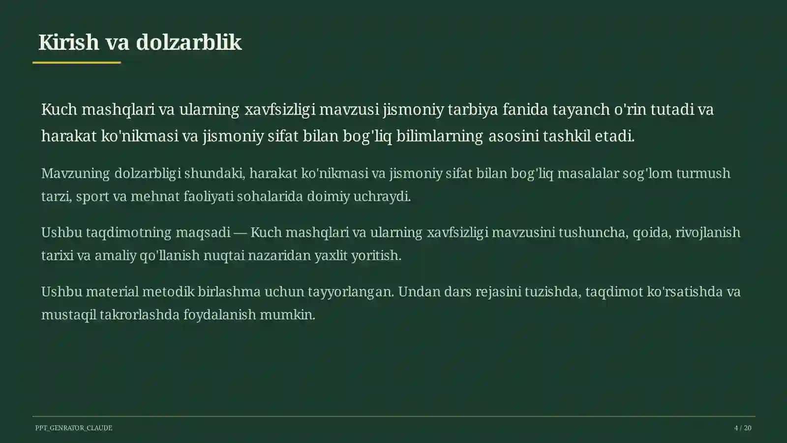 Kuch Mashqlari va Ularning Xavfsizligi (8-sinf) 4