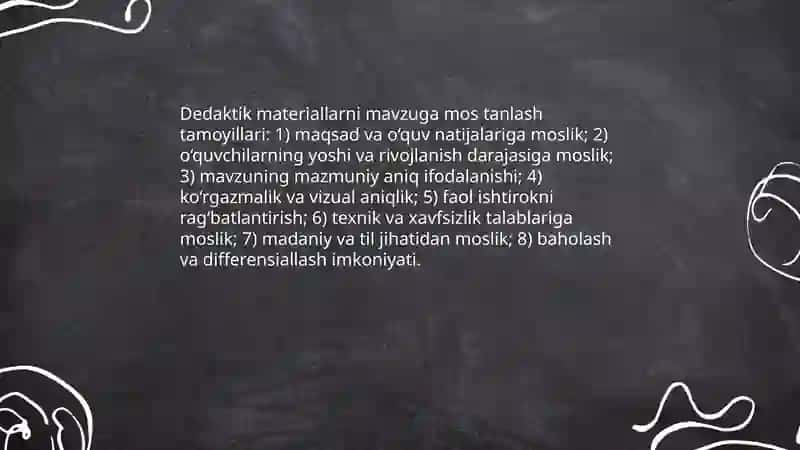 Darsni tashkil qilish korgazmalik hamda dedaktik materiallardan foydalanish 4