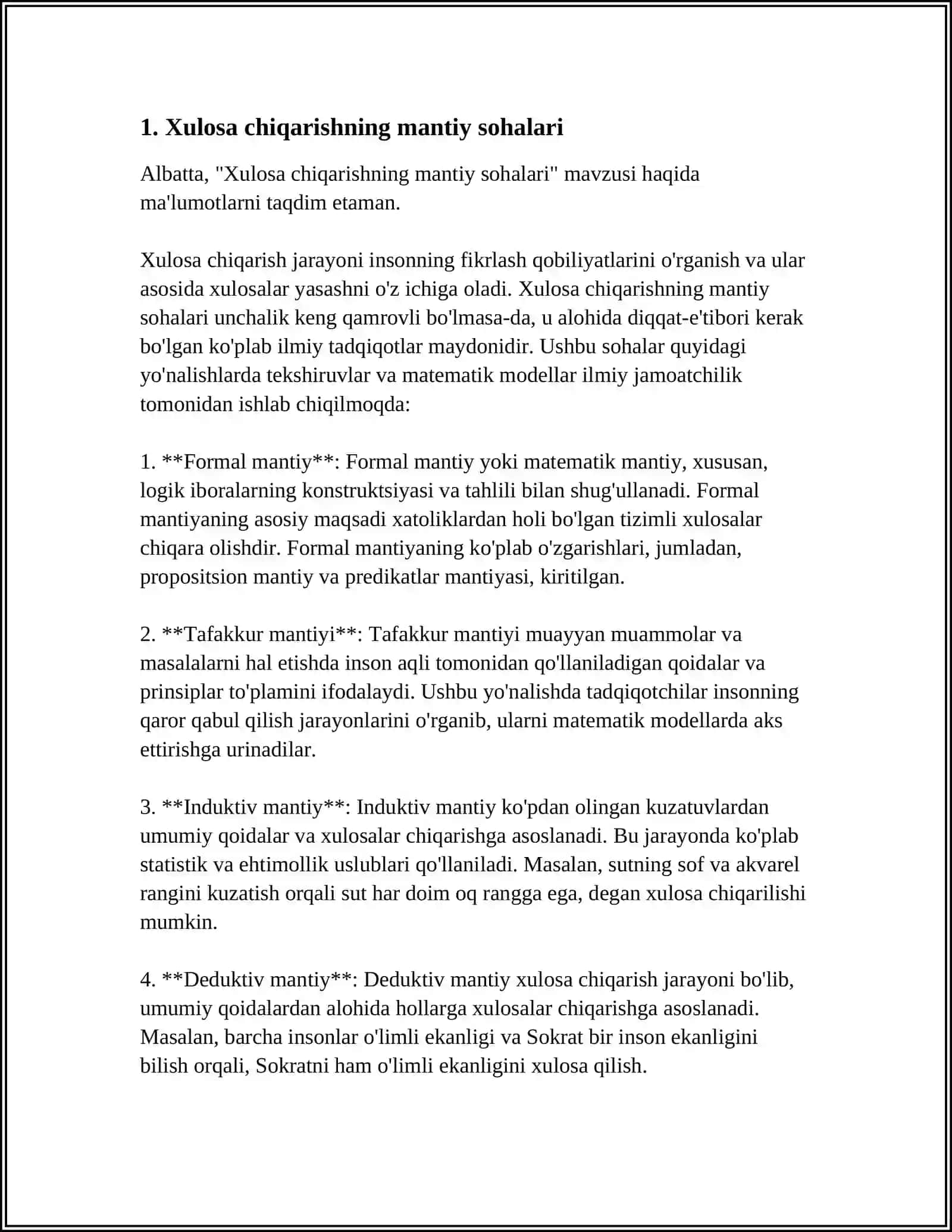 Xulosa chiqarishning mantiy sohalari 4