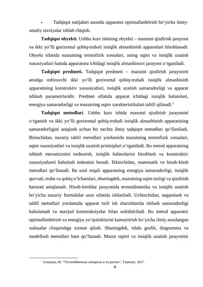 Mazutni qizdirish uchun ikki yo'lli gorizantal qobiq trubali issiqlik almashinnish apparati 4