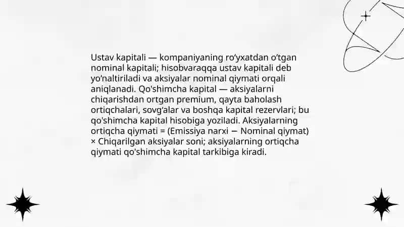Qo'shilgan kapitalning tarkibi va uning hisobi 4