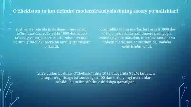 Oʻzbekistonda taʼlim tizimini modernizatsiyalash jarayonlari 4