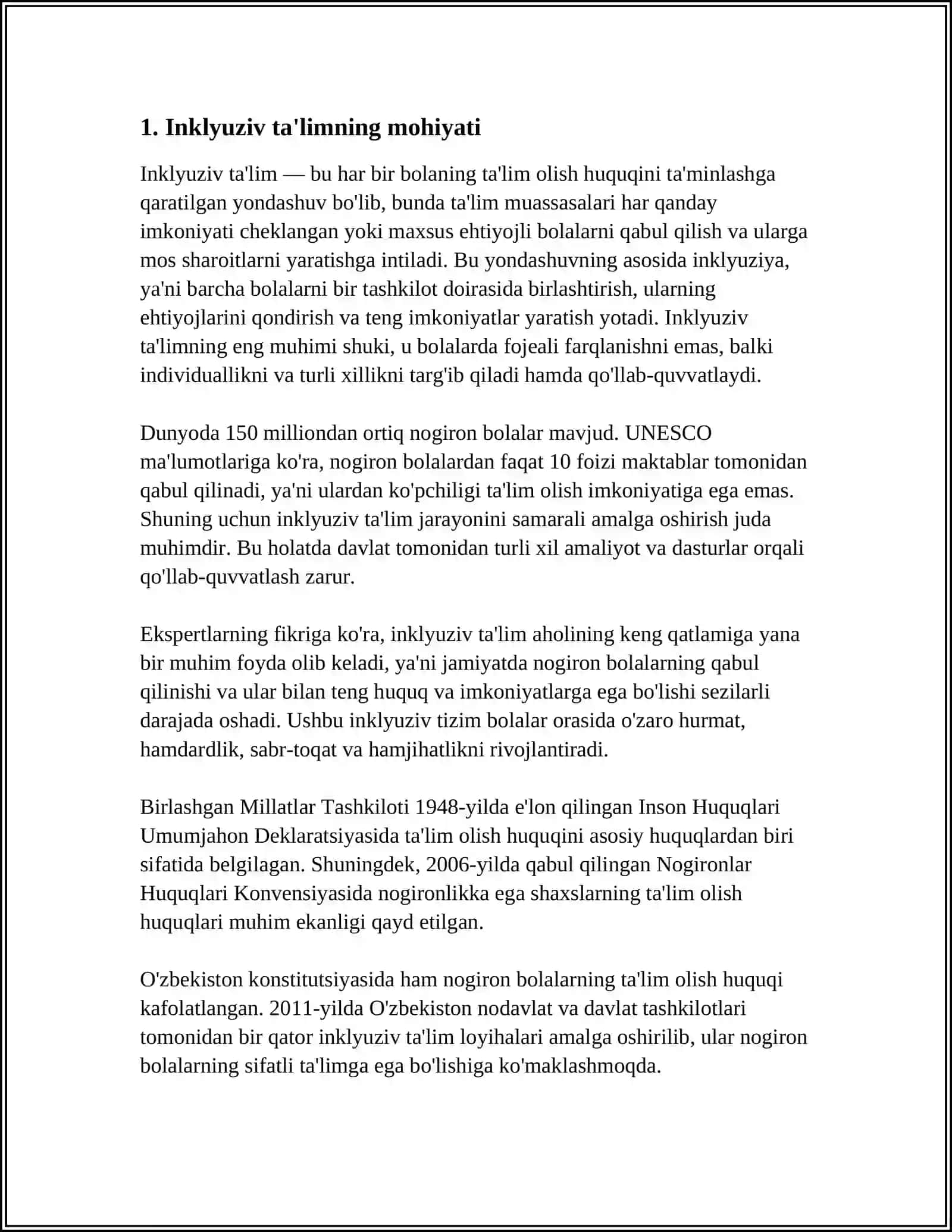 INKULIZIF TAʼLIM VA UNING MAKTABGACHA TAʼLIM TASHKILOTLARIDA AMALGA OSHIRISHNING PEDAGOGIK SHART SHAROITLARI 4