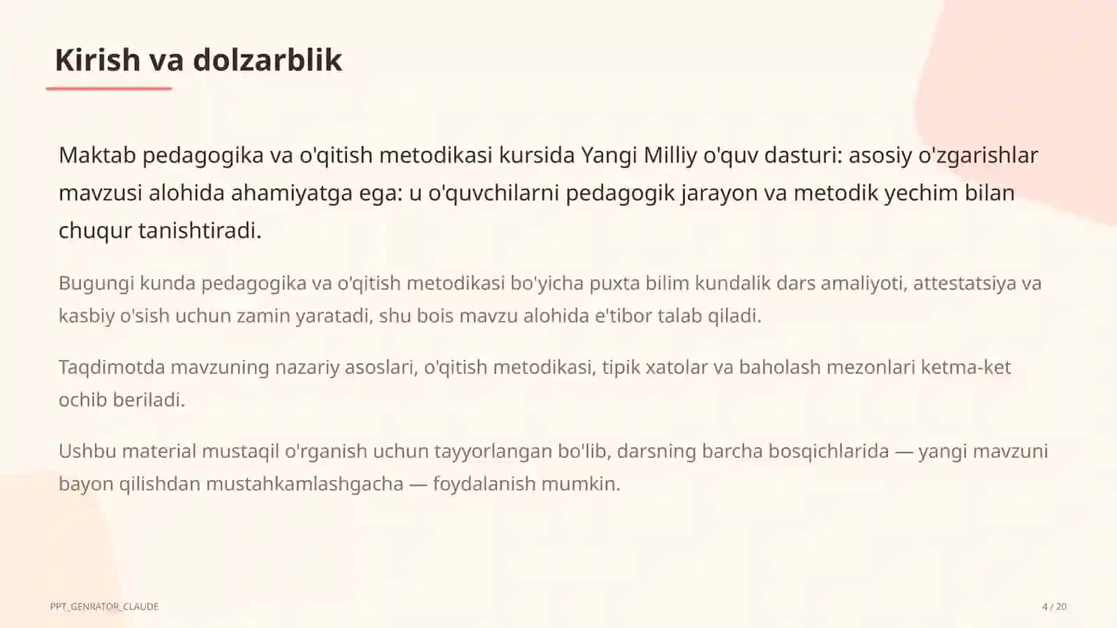Yangi Milliy o'quv dasturi: asosiy o'zgarishlar 4