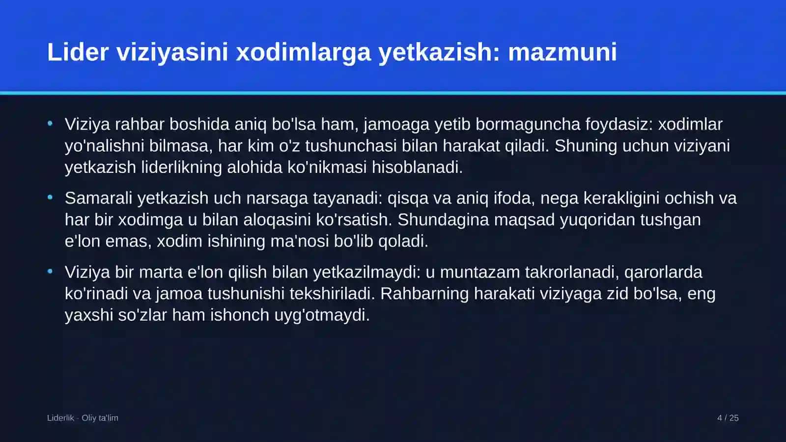 Ko'prik qurilishida lider viziyasini xodimlarga yetkazish 4