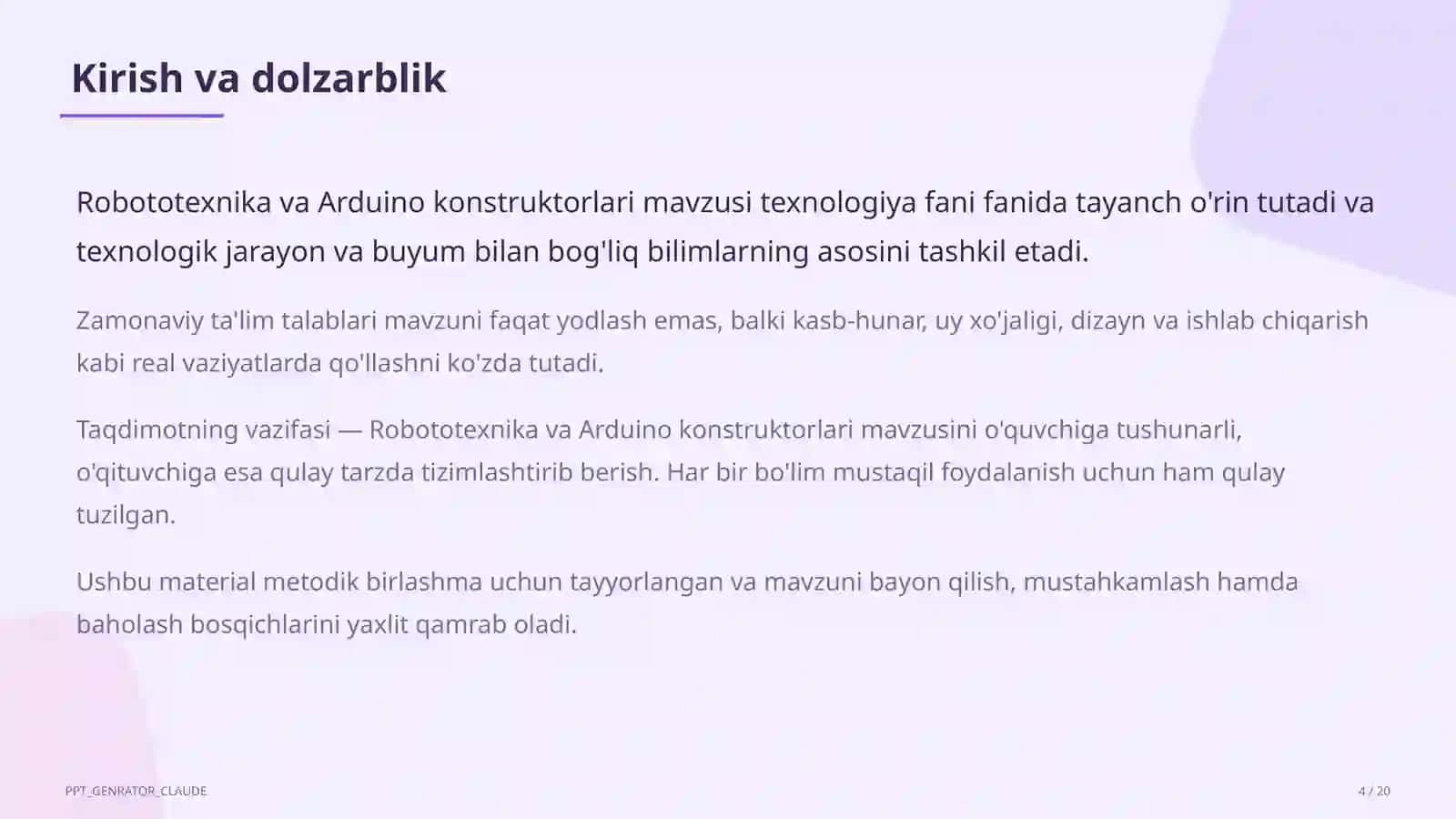 Robototexnika va Arduino konstruktorlari (9-sinf) 4
