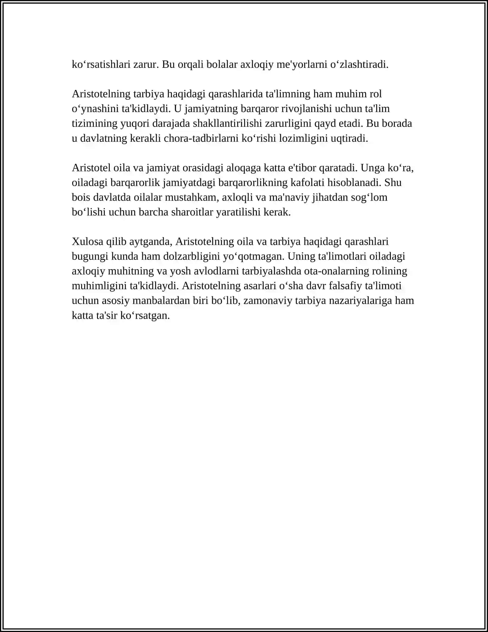 ARISTOTELNING OILADA FARZAND TARBIYASIGA OID FIKRLARI 4