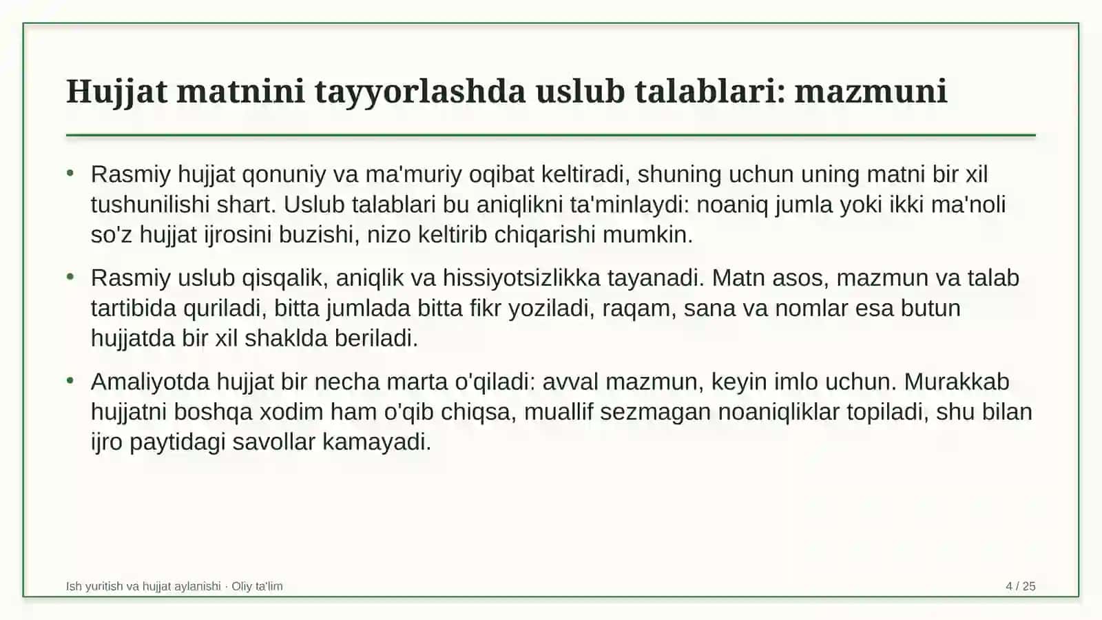 ISH YURITISH VA HUJJAT AYLANISHI · OLIY TA'LIM 4